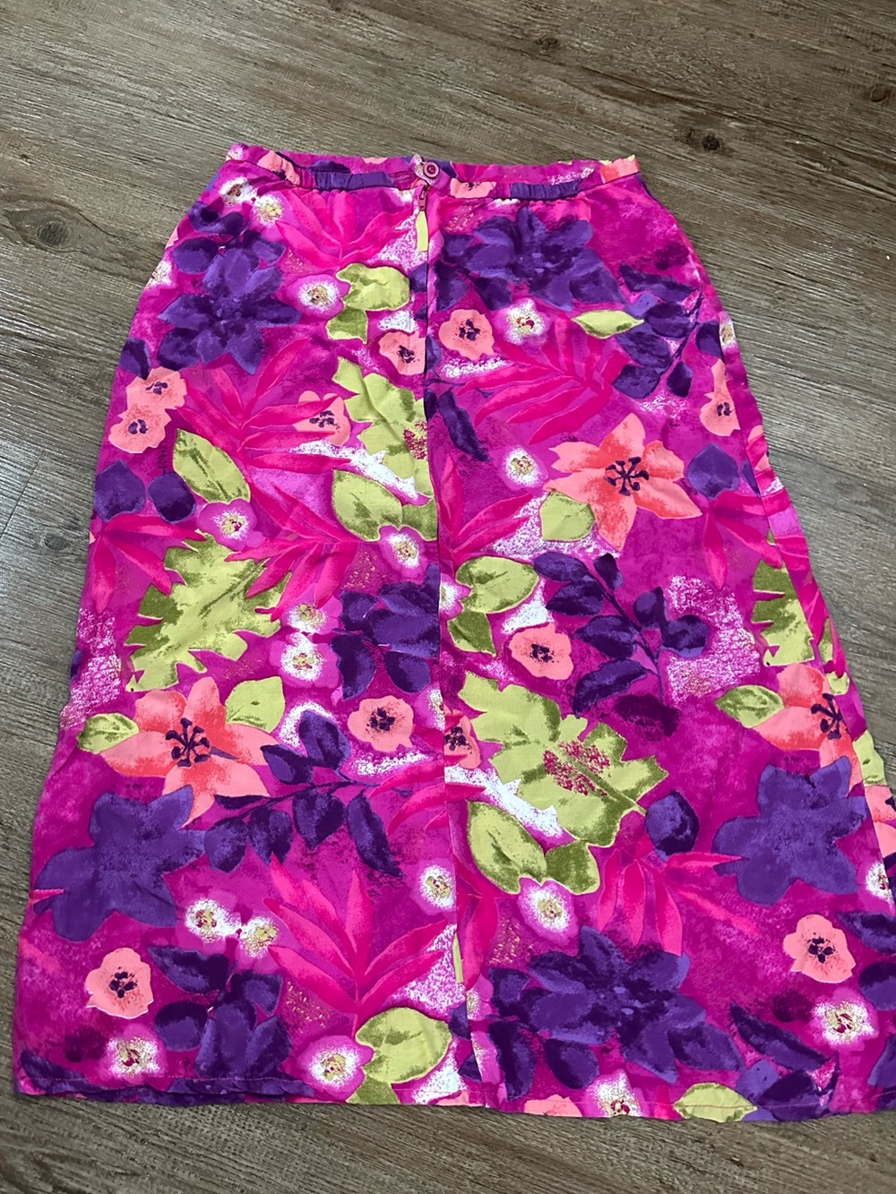 Vintage Allison Taylor Bright Fuchsia Floral Midi Skirt with Purple and Lime - Picture 5 of 8